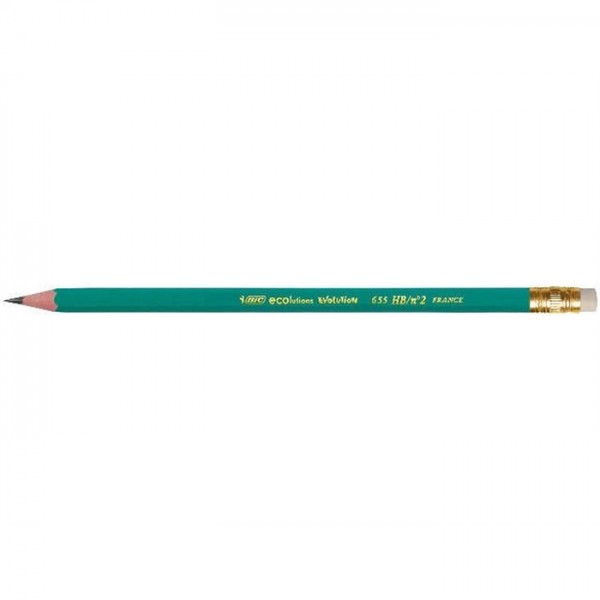 BIC® Bleistift ecolutions® EVOLUTiON™, mit Radiergummi, HB, Schaftfarbe: grün (12 Stück)