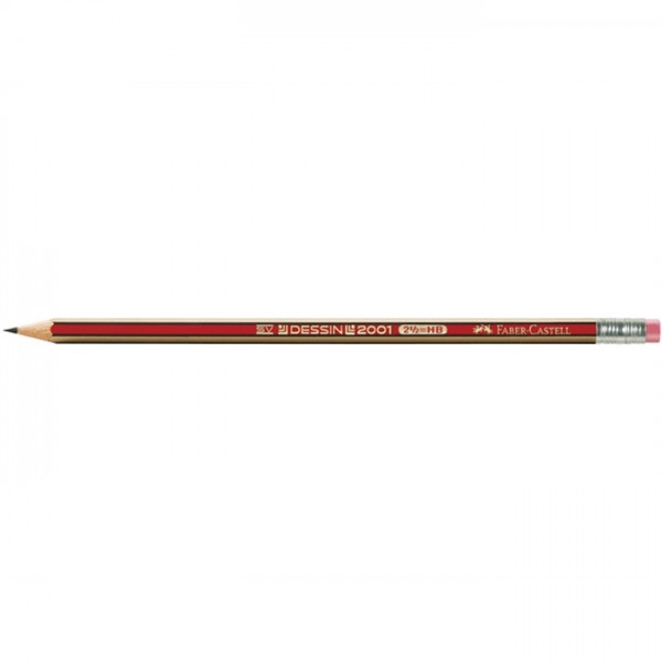 FABER-CASTELL Bleistift DESSIN® 2001, sechseckig, mit Radiergummi, HB (12 Stück)