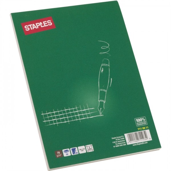 STAPLES® Briefblock, kariert, A5, 70 g/m², RC, weiß, 50 Blatt (5 Stück)