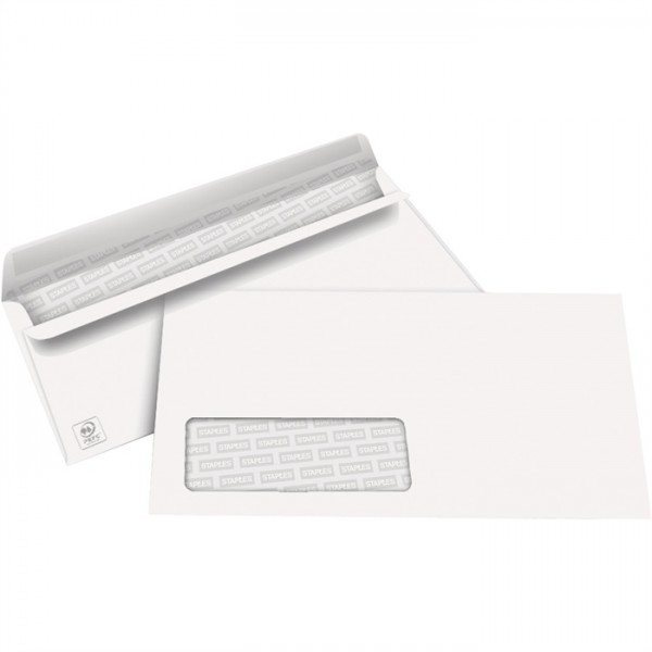 STAPLES® Briefumschlag, mit Fenster, selbstklebend, DL, 220 x 110 mm, 80 g/m², holzfrei, weiß (1.000