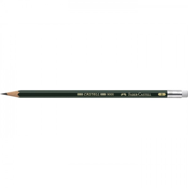 FABER-CASTELL Bleistift CASTELL® 9000, sechseckig, mit Radiergummi, B (12 Stück)