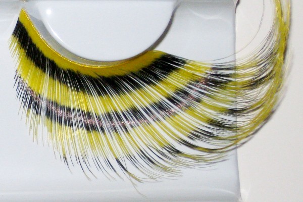 Wimpern Gelbe Federn mit schwarzen Querstreifen