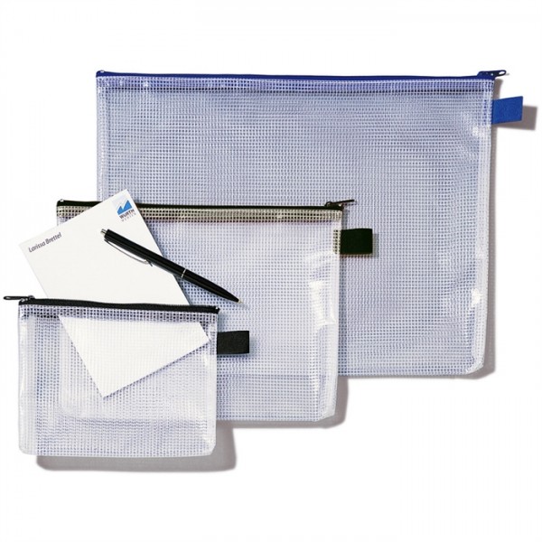 ReXel® Reißverschlusstasche Mesh Bag, A5, 250 x 190 mm, farblos/blau (10 Stück)
